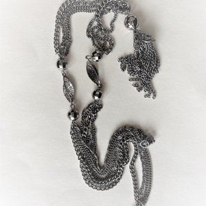 Necklace, Costume Jewelry, Silvertone Tassel